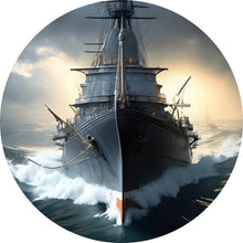 Lade das Bild in den Galerie-Viewer, Aluminiumbild Kriegsschiff auf stürmischem Ozean Kreis
