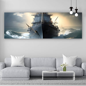 Aluminiumbild Kriegsschiff auf stürmischem Ozean Panorama