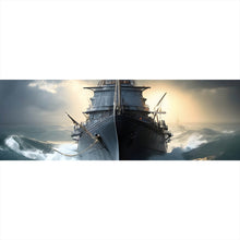 Lade das Bild in den Galerie-Viewer, Spannrahmenbild Kriegsschiff auf stürmischem Ozean Panorama
