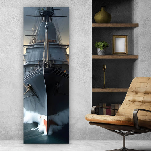 Poster Kriegsschiff auf stürmischem Ozean Panorama Hoch