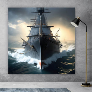 Aluminiumbild gebürstet Kriegsschiff auf stürmischem Ozean Quadrat