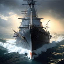 Lade das Bild in den Galerie-Viewer, Acrylglasbild Kriegsschiff auf stürmischem Ozean Quadrat
