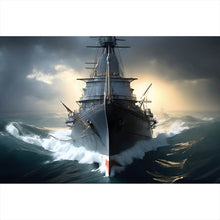 Lade das Bild in den Galerie-Viewer, Spannrahmenbild Kriegsschiff auf stürmischem Ozean Querformat
