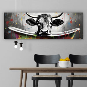 Aluminiumbild gebürstet Kuh in bunter Badewanne Panorama