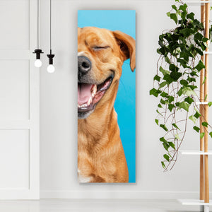 Leinwandbild Lachende Tiere vor blauen Hintergrund Panorama Hoch