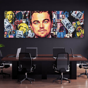 Poster Leonardo mit Geldschein vor buntem Hintergrund Panorama