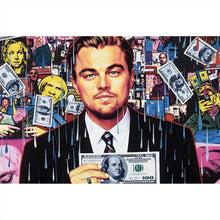 Lade das Bild in den Galerie-Viewer, Poster Leonardo mit Geldschein vor buntem Hintergrund Querformat
