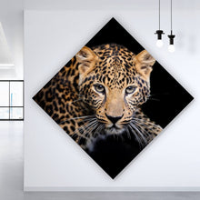 Lade das Bild in den Galerie-Viewer, Poster Leopard auf schwarzem Hintergrund Raute
