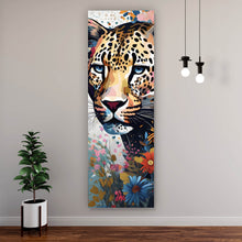 Lade das Bild in den Galerie-Viewer, Acrylglasbild Leopardenkopf in Blumenkomposition Panorama Hoch
