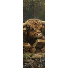 Lade das Bild in den Galerie-Viewer, Acrylglasbild Lesendes Hochlandrind im Wald Panorama Hoch
