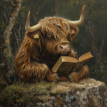 Lade das Bild in den Galerie-Viewer, Acrylglasbild Lesendes Hochlandrind im Wald Quadrat

