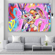 Lade das Bild in den Galerie-Viewer, Leinwandbild Liebevolles Pop Art Paar Querformat
