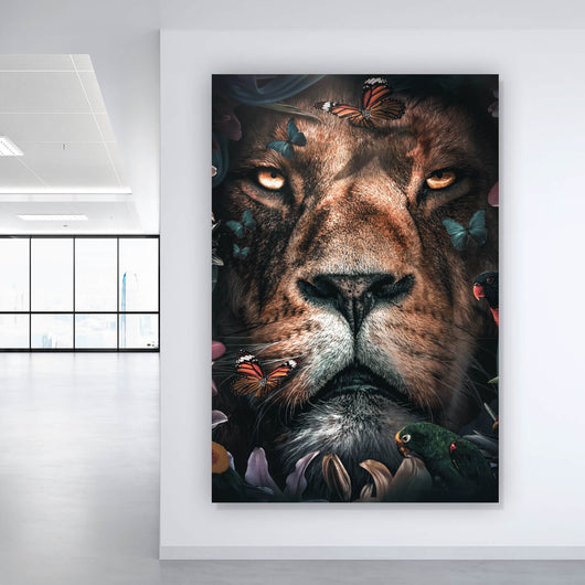 Acrylglasbild Löwe im Paradies des Dschungels Hochformat