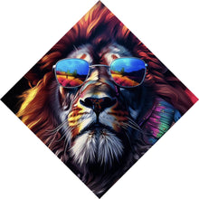 Lade das Bild in den Galerie-Viewer, Poster Löwe mit Sonnenbrille und bunte Mähne Raute
