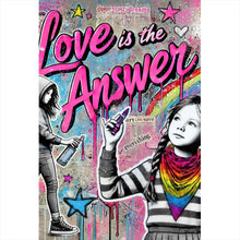 Lade das Bild in den Galerie-Viewer, Aluminiumbild gebürstet Love is the Answer Kindergraffiti Hochformat
