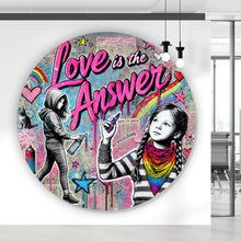 Lade das Bild in den Galerie-Viewer, Aluminiumbild gebürstet Love is the Answer Kindergraffiti Kreis
