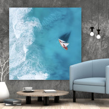 Lade das Bild in den Galerie-Viewer, Acrylglasbild Luftaufnahme eines Segelbootes im Meer Quadrat
