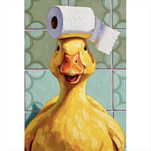 Lade das Bild in den Galerie-Viewer, Leinwandbild Lustige Ente im Badezimmer Hochformat
