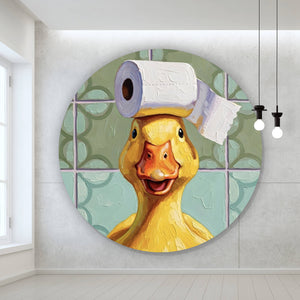 Aluminiumbild gebürstet Lustige Ente im Badezimmer Kreis