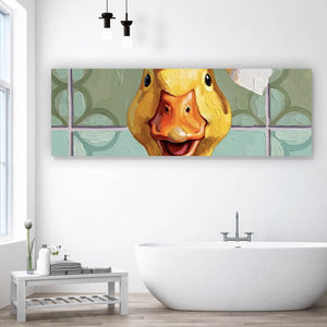 Poster Lustige Ente im Badezimmer Panorama