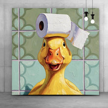 Lade das Bild in den Galerie-Viewer, Spannrahmenbild Lustige Ente im Badezimmer Quadrat

