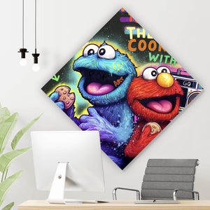 Poster Lustige Monster vor galaktischem Hintergrund Street Art Raute