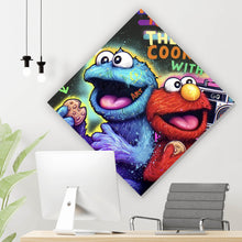 Lade das Bild in den Galerie-Viewer, Acrylglasbild Lustige Monster vor galaktischem Hintergrund Street Art Raute
