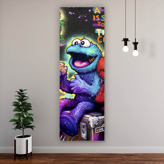 Acrylglasbild Lustige Monster vor galaktischem Hintergrund Street Art Panorama Hoch