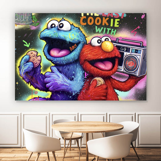 Poster Lustige Monster vor galaktischem Hintergrund Street Art Querformat