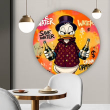 Lade das Bild in den Galerie-Viewer, Aluminiumbild gebürstet Luxuriöse Ente mit Champagnerflaschen Kreis
