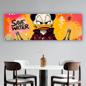 Poster Luxuriöse Ente mit Champagnerflaschen Panorama