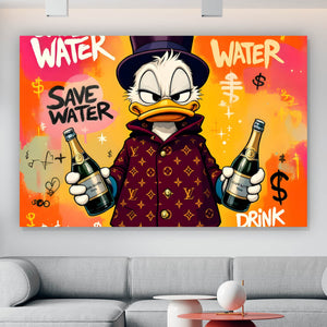 Poster Luxuriöse Ente mit Champagnerflaschen Querformat