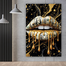 Lade das Bild in den Galerie-Viewer, Spannrahmenbild Luxuriöse Geldlippen mit goldenen Akzenten Hochformat
