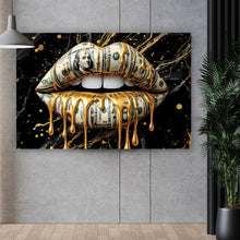 Lade das Bild in den Galerie-Viewer, Spannrahmenbild Luxuriöse Geldlippen mit goldenen Akzenten Querformat
