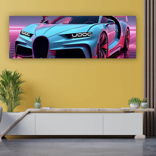 Poster Luxuriöses Auto und Jet in futuristischer Umgebung Panorama