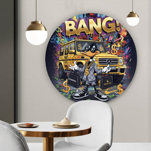 Aluminiumbild gebürstet Luxus Ente mit Auto und Geld Kreis