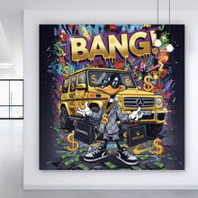 Lade das Bild in den Galerie-Viewer, Spannrahmenbild Luxus Ente mit Auto und Geld Quadrat
