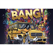 Lade das Bild in den Galerie-Viewer, Aluminiumbild gebürstet Luxus Ente mit Auto und Geld Querformat
