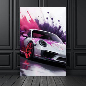 Poster Luxus Rennwagen in Farbexplosion Hochformat