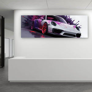 Leinwandbild Luxus Rennwagen in Farbexplosion Panorama