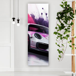 Poster Luxus Rennwagen in Farbexplosion Panorama Hoch