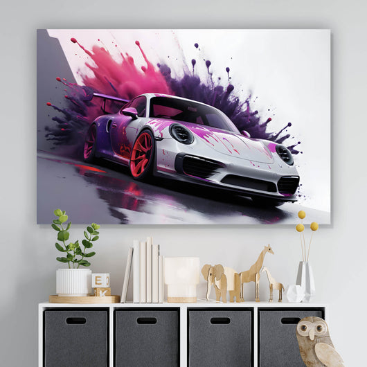 Poster Luxus Rennwagen in Farbexplosion Querformat