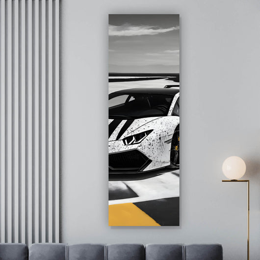 Leinwandbild Luxus Sportwagen auf der Rennbahn Panorama Hoch