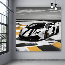 Lade das Bild in den Galerie-Viewer, Aluminiumbild gebürstet Luxus Sportwagen auf der Rennbahn Quadrat

