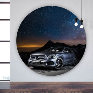 Aluminiumbild Luxusauto unter Sternenhimmel Kreis