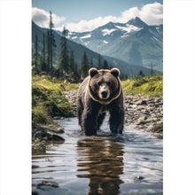 Lade das Bild in den Galerie-Viewer, Aluminiumbild gebürstet Mächtiger Bär in natürlicher Umgebung Hochformat
