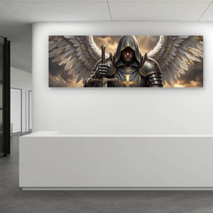 Leinwandbild Mächtiger Engelkrieger mit Schwert Panorama