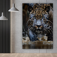 Lade das Bild in den Galerie-Viewer, Aluminiumbild Mächtiger Jaguar im Wasser Hochformat
