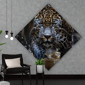 Leinwandbild Mächtiger Jaguar im Wasser Raute