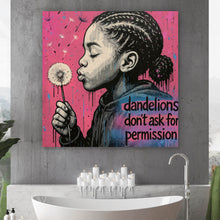 Lade das Bild in den Galerie-Viewer, Spannrahmenbild Mädchen mit Pusteblume mit Street Art Hintergrund Quadrat
